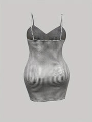  Rhinestone V Neck Bodycon Cami Dress