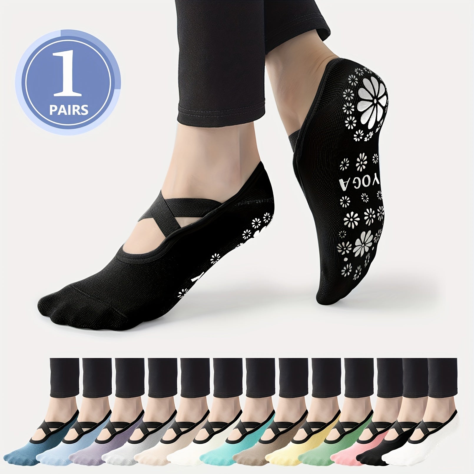 Women's Non-slip Cross Strap Yoga Socks Breathable Dance Training Socks