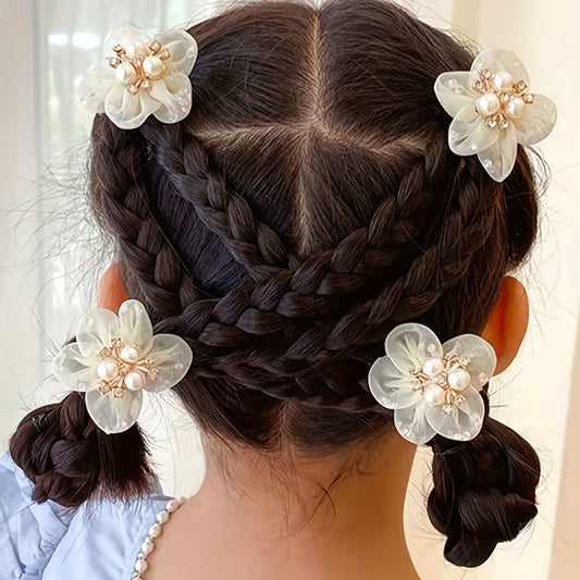 4pcs Girls Faux Pearl & Flower Hair Clip Set