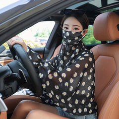 Summer Sun Proof Thin Shawl Floral Print Cape UV Protection Breathable Mask