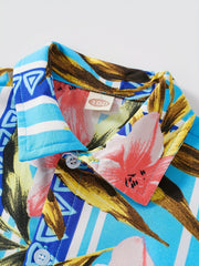 Boys Flower Leaf Print Striped Short Sleeves Shirt Vacation Beach
