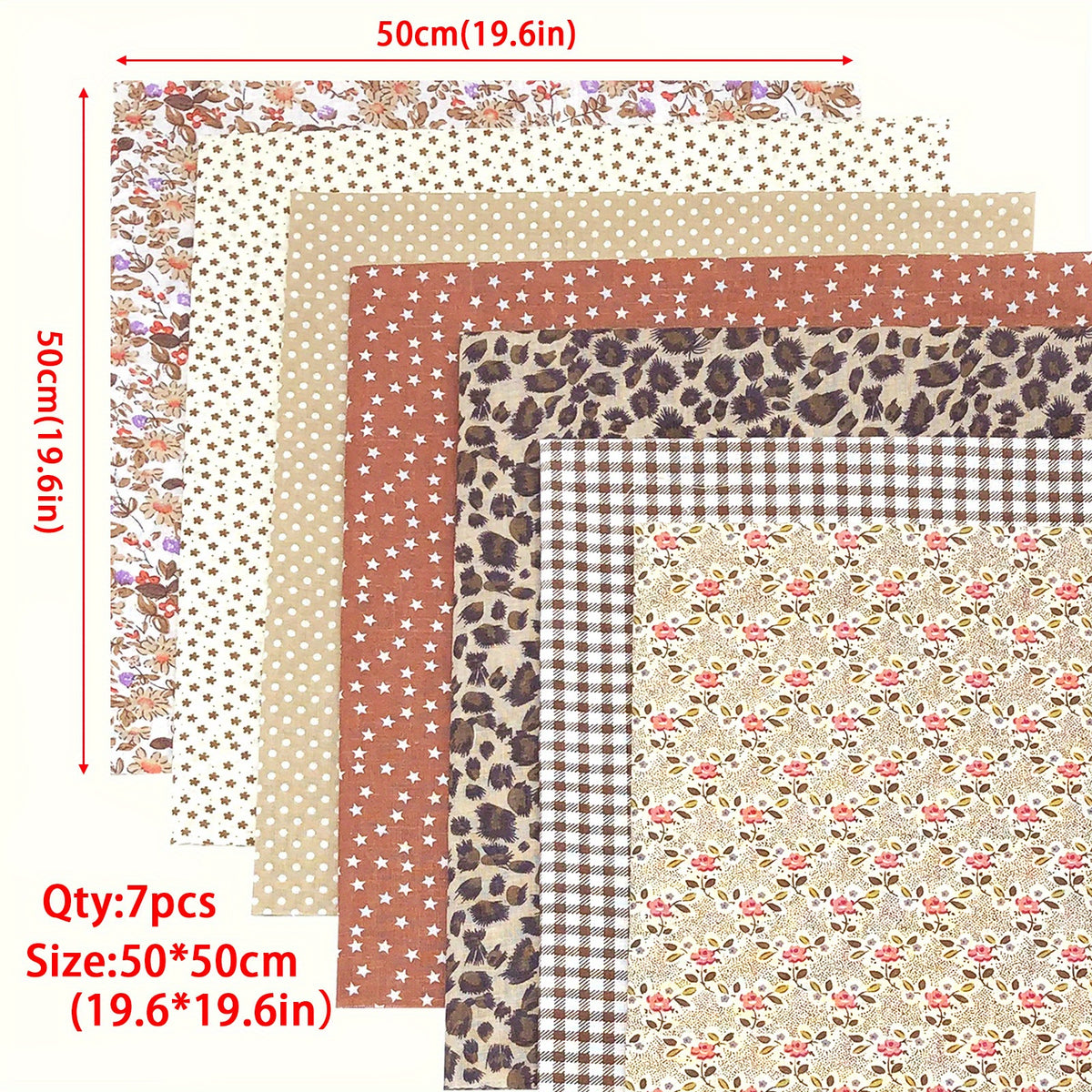 7pcs Coffee Floral Cotton Fabric Quilting Patchwork Fat Quarter Bundles