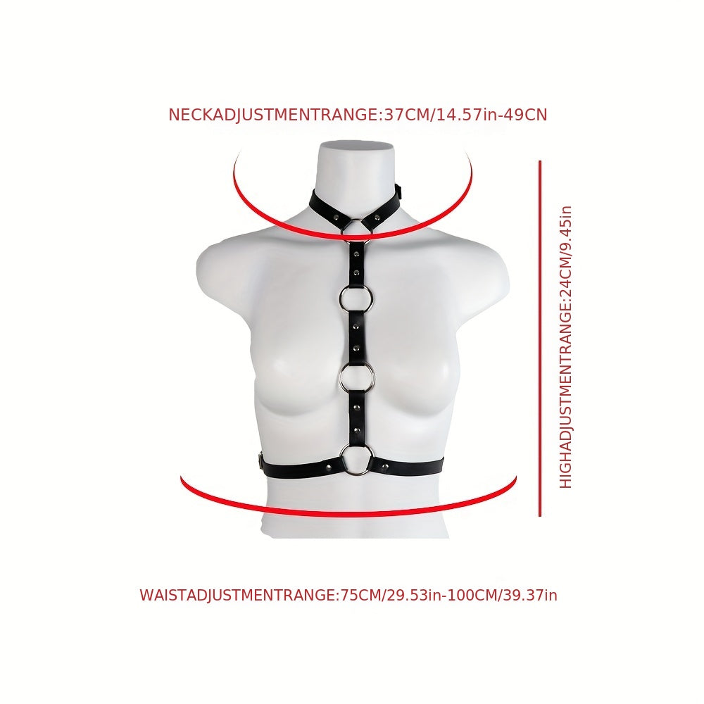 Rivet O Ring Chest Harness Punk PU Waistband Adjustable Harness Belt