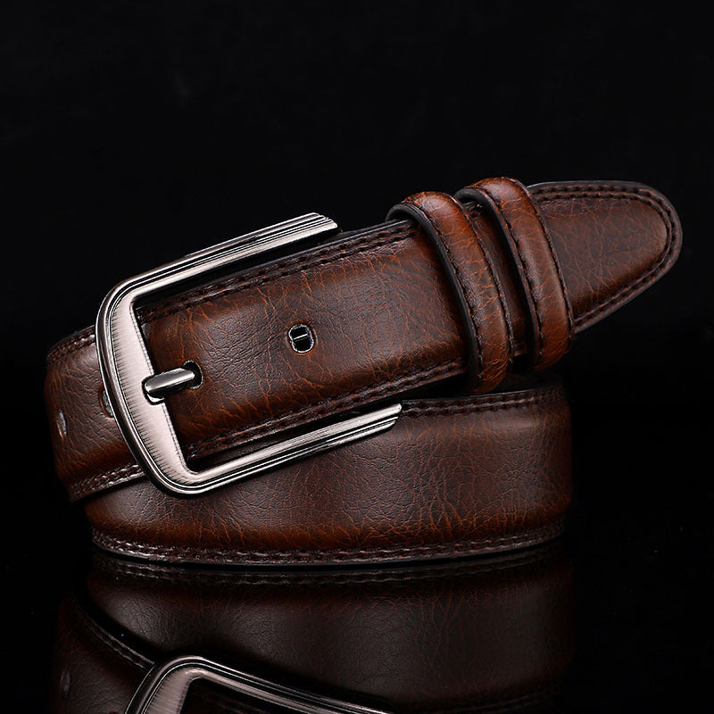 Men's Leather Belt with Square Buckle