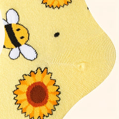 Cartoon Bee Print Socks Mid Tube Stockings