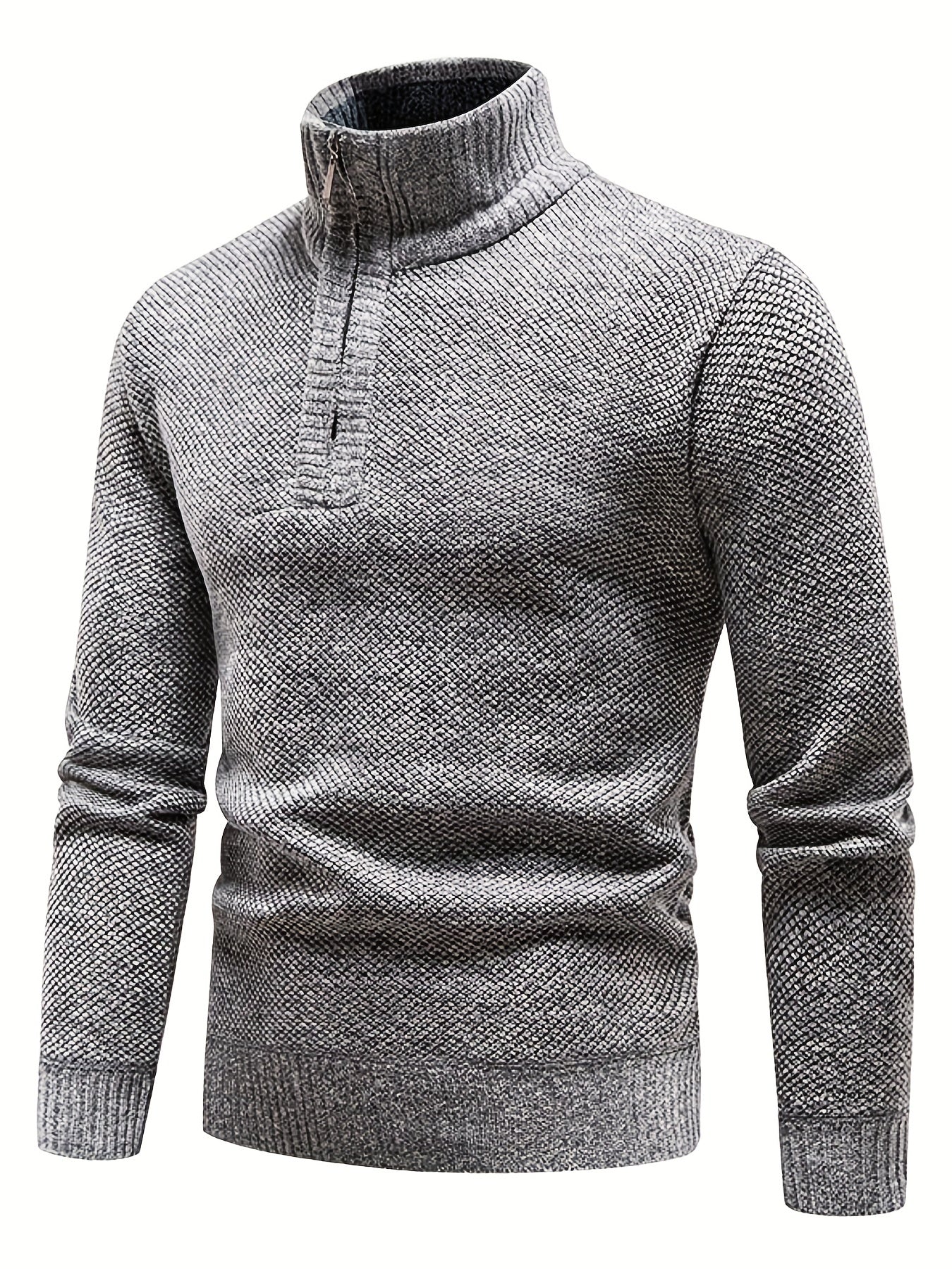 Men's Zipper Knitted Sweater Casual Warm Solid Pullover