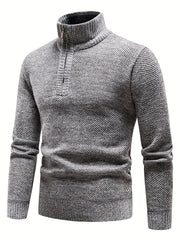 Men's Zipper Knitted Sweater Casual Warm Solid Pullover