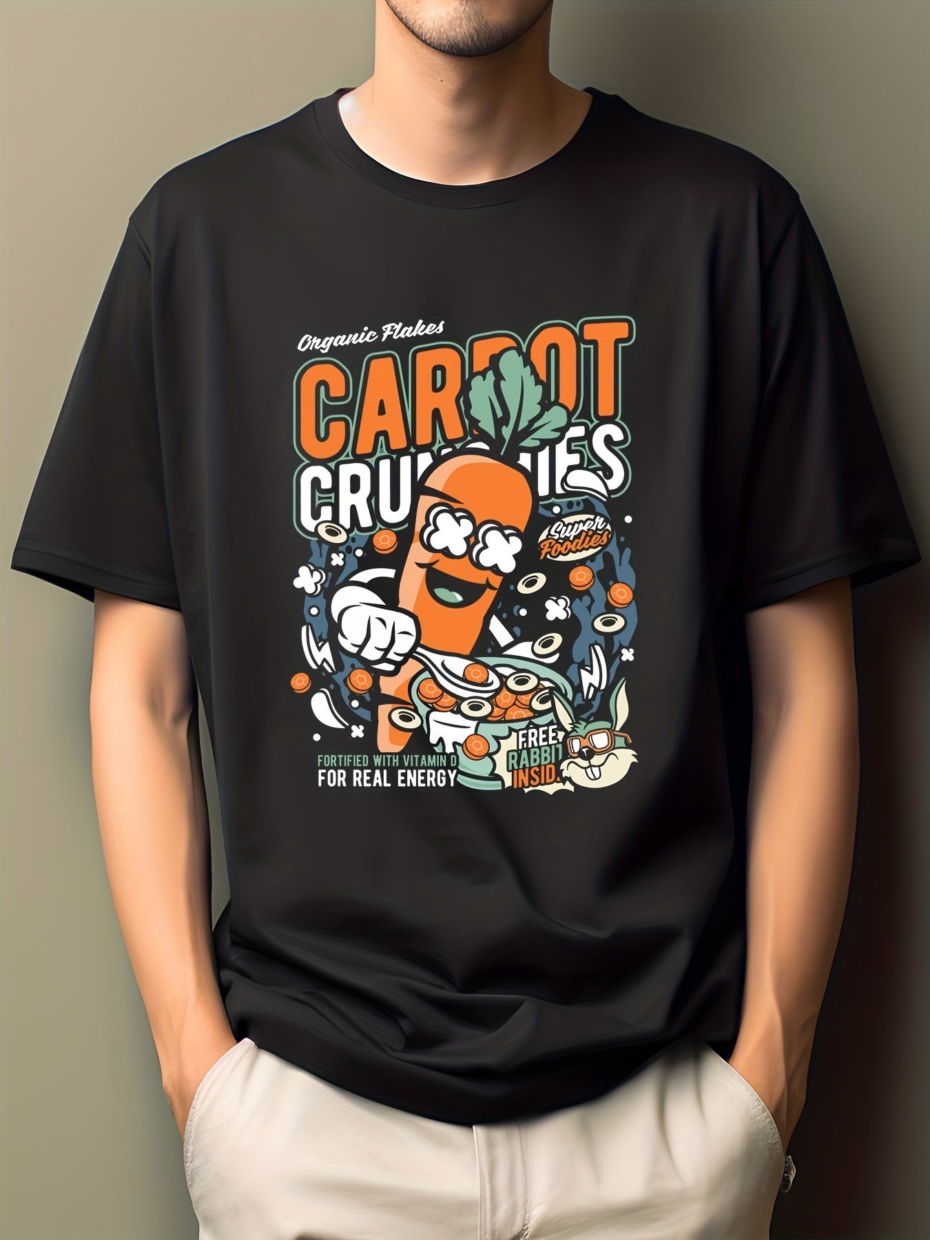 Men's Carrot Print T-shirt Active Casual Crew Neck Tee
