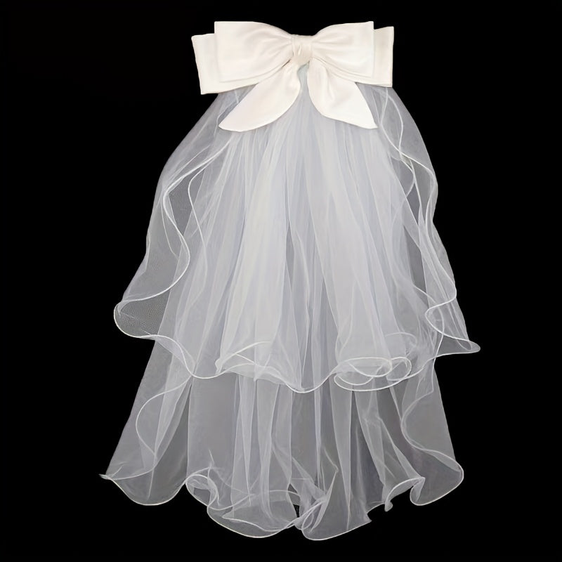 Double Layer Bow Bridal Veil Hair Accessory Romantic Tulle Fabric