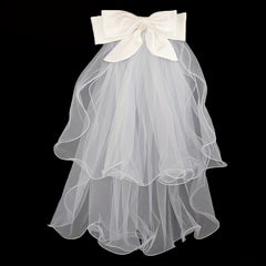 Double Layer Bow Bridal Veil Hair Accessory Romantic Tulle Fabric
