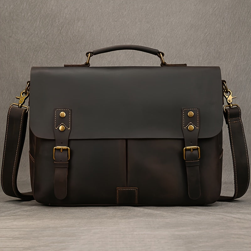 Leather Laptop Briefcase Cowhide Satchel Bag Father's Gift