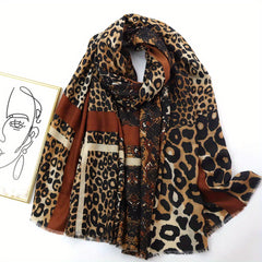 Leopard Print Matching Shawl Thin Breathable Tassel Scarf