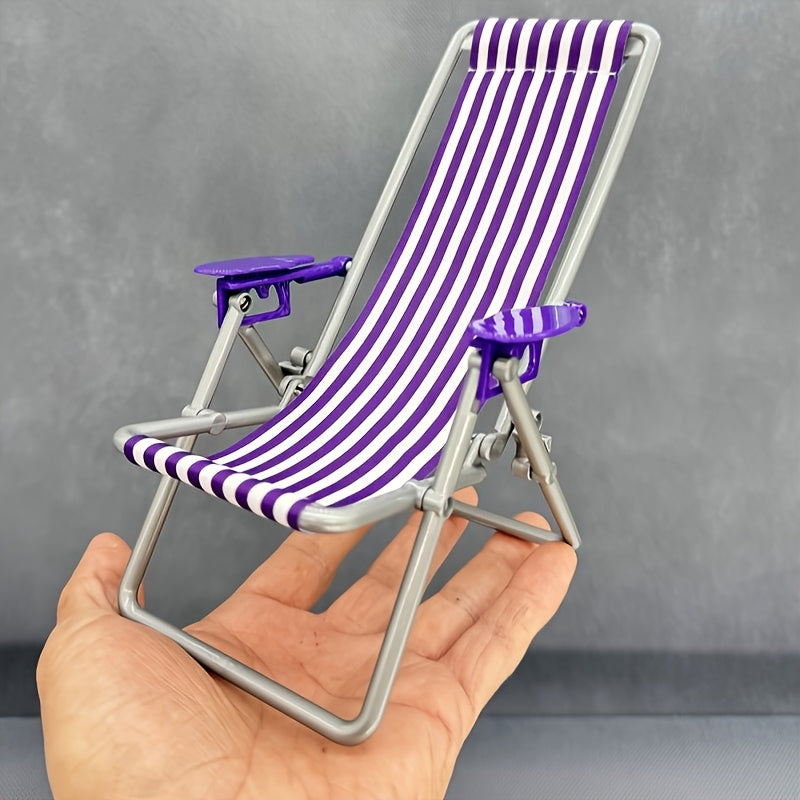 Mini Beach Chair Folding Canvas Striped Dollhouse Accessory
