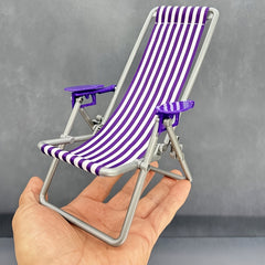 Mini Beach Chair Folding Canvas Striped Dollhouse Accessory