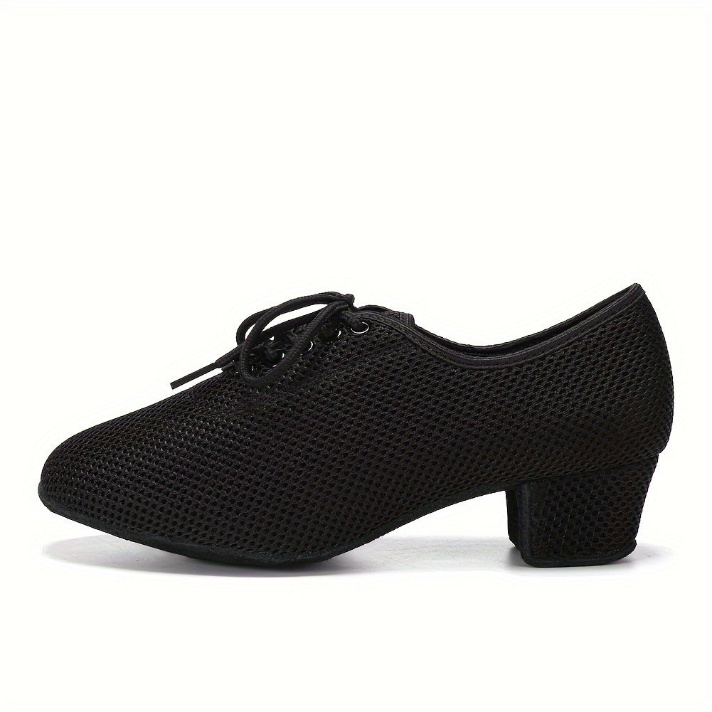 Women's Mesh Breathable Dance Shoes Chunky Heels Balloon Training Practice