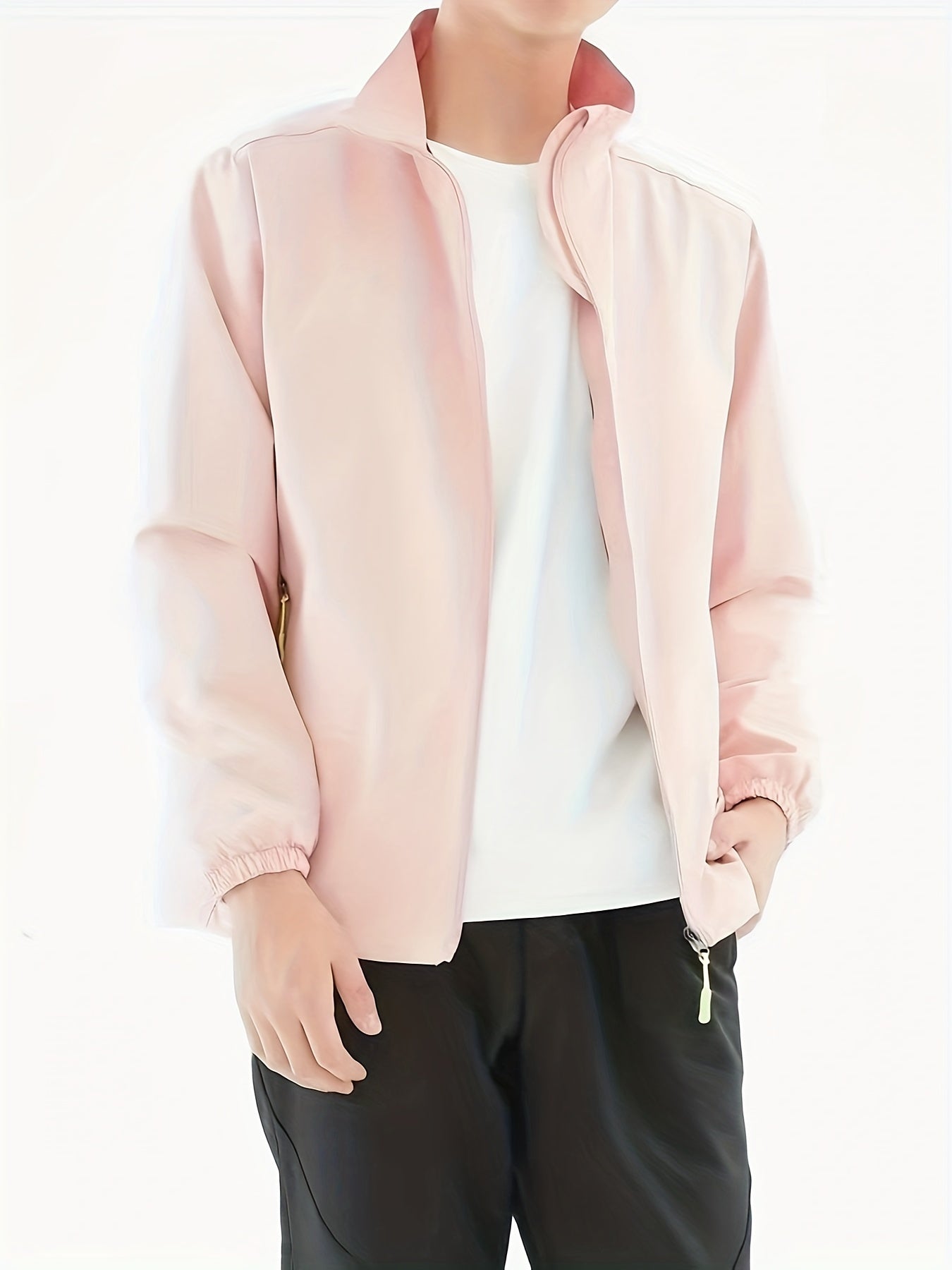 Men's Casual Stand Collar Windbreaker Jacket Zip Up Coat for Spring Fall