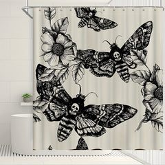Skull Shower Curtain Moth Flowers Bath Stalls Decor
