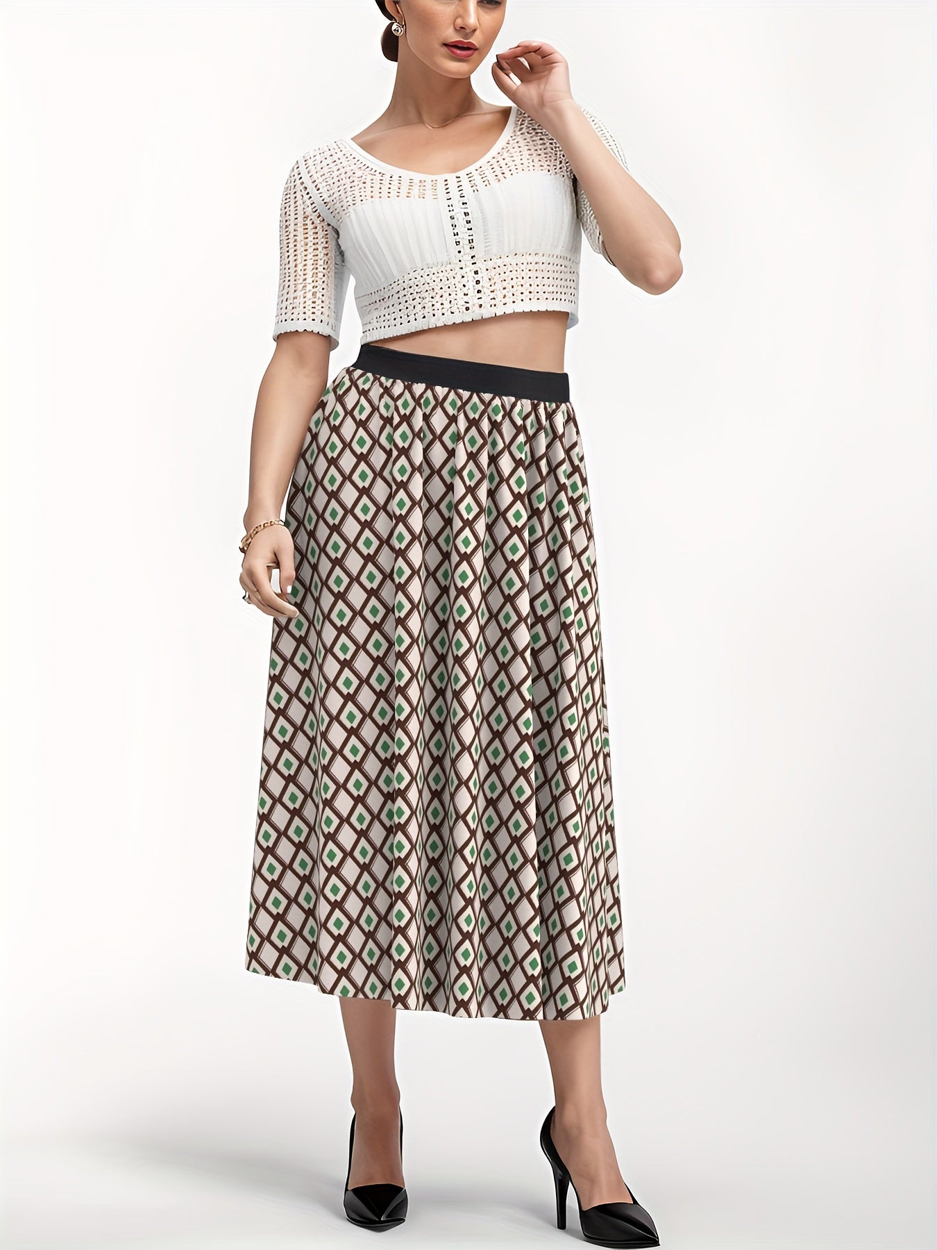  Argyle Print High Rise Maxi Skirt