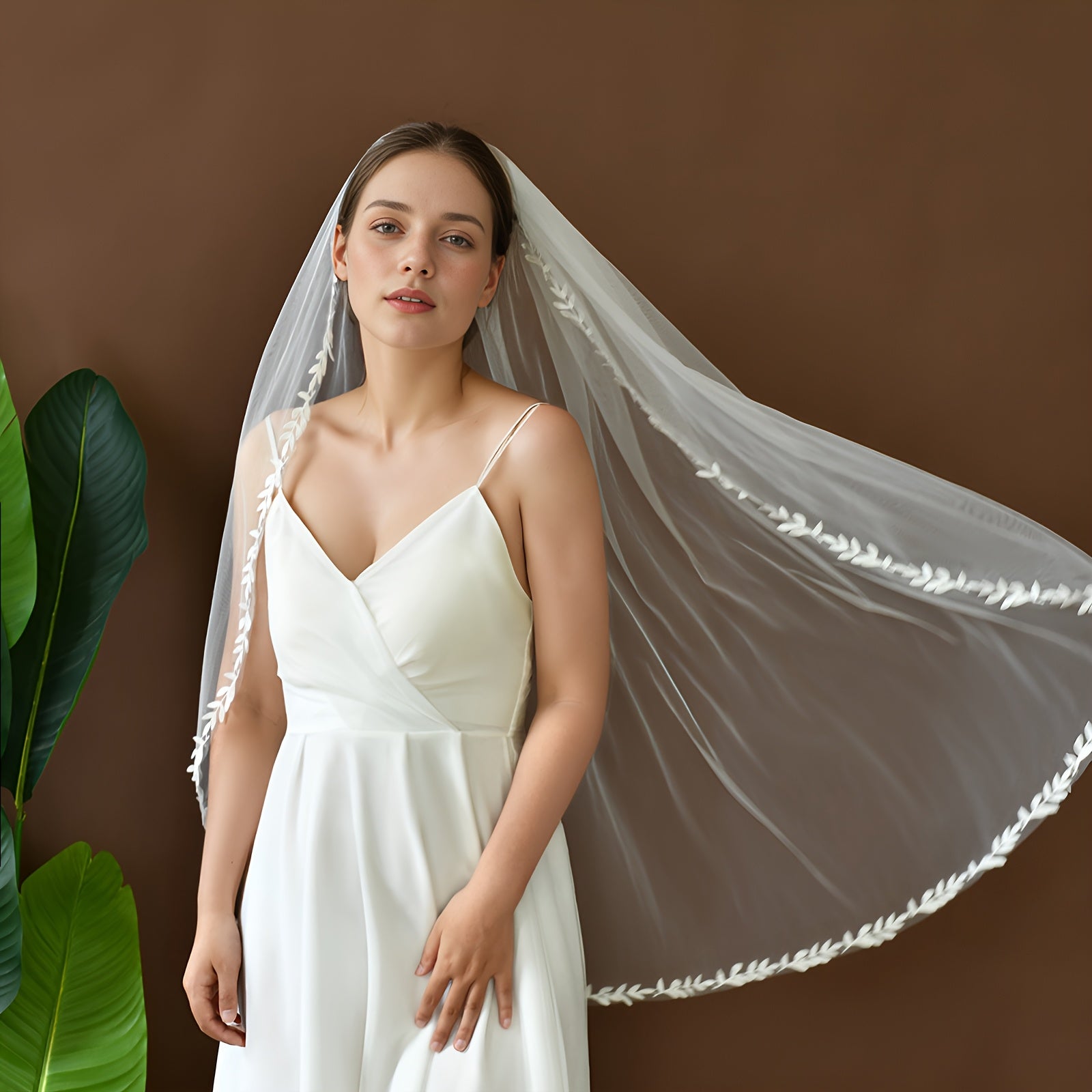 Romantic Bridal Veil with Lace Trim & Tulle Overlay