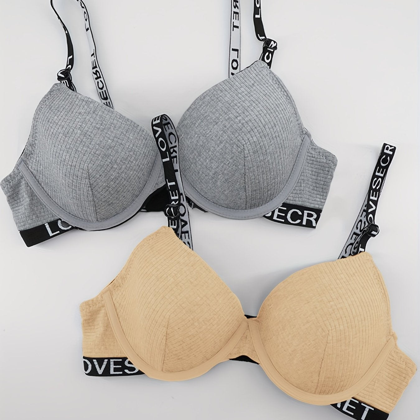 2pcs Letter Print Push Up Bras Comfy & Breathable Intimates Bra