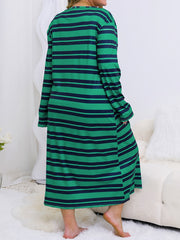  Striped Nightdress Long Sleeve Round Neck