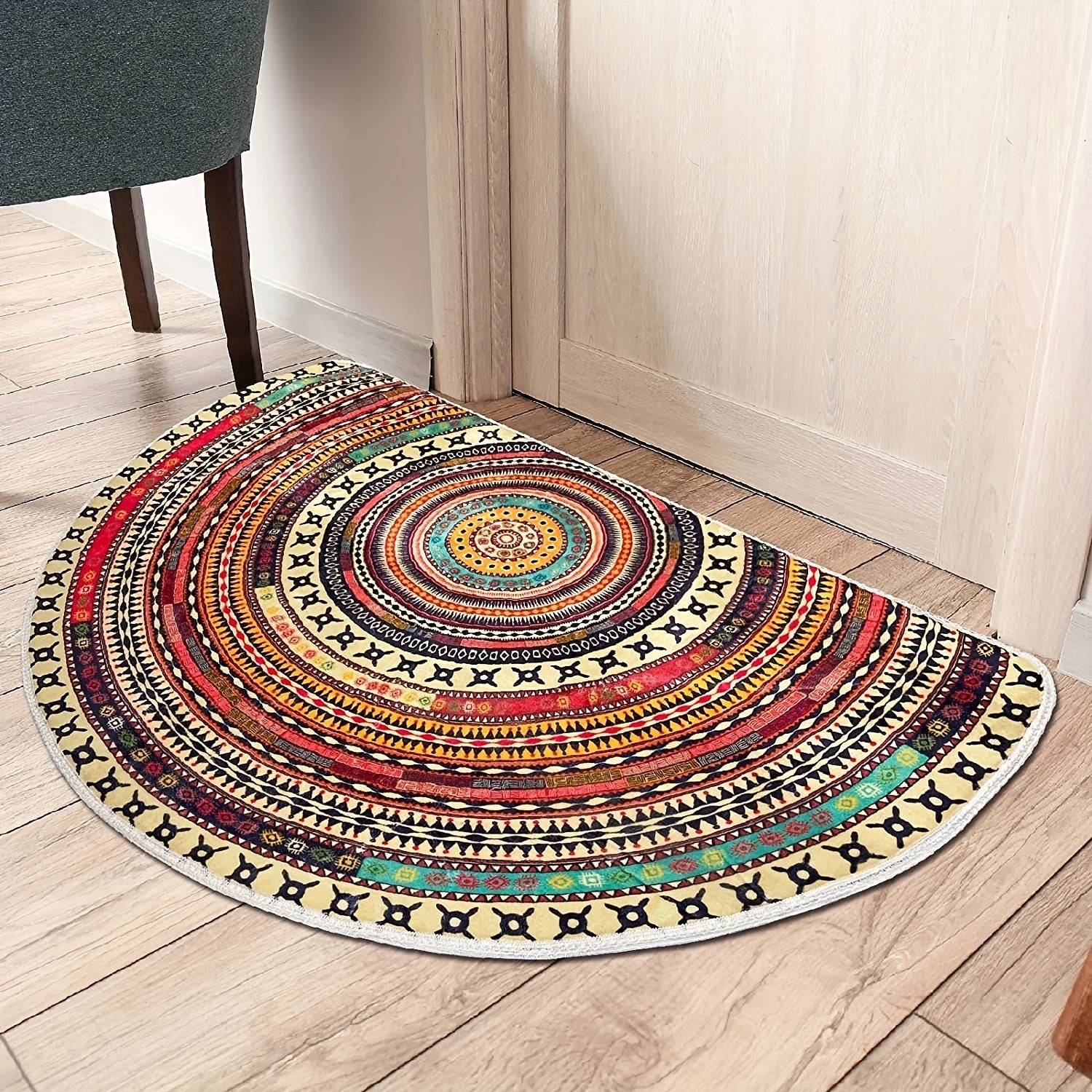 Boho Half Round Entrance Rug Doormats Absorbent Non-Slip 35.4in Machine Washable