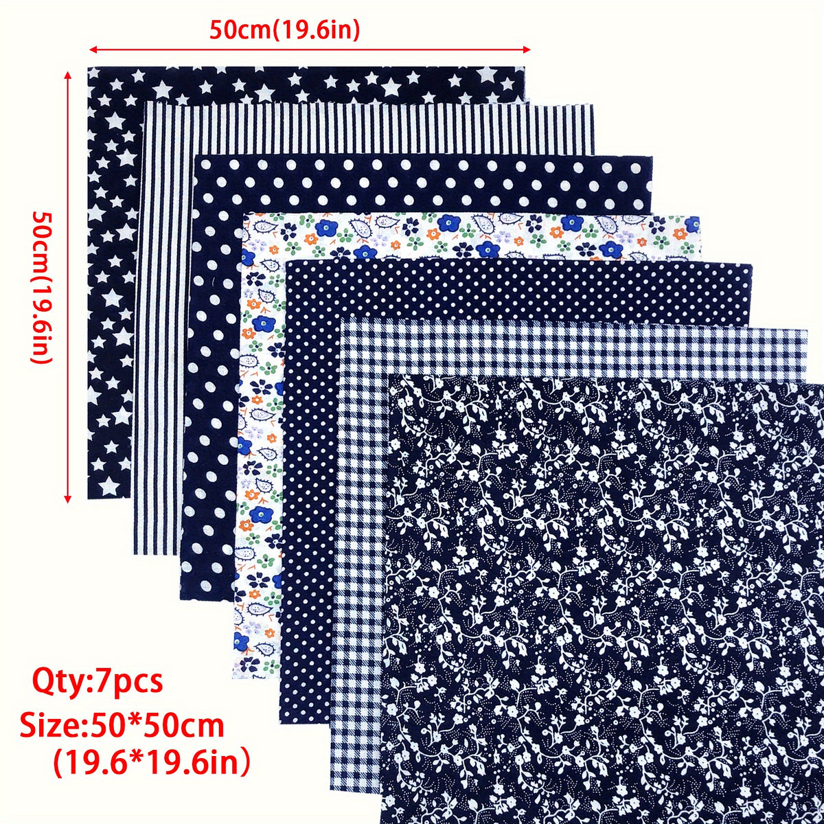 7pcs 49 78 X 49 Navy Cotton Fabric Quilting Patchwork Fabric Square