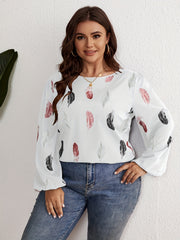  Feather Print Long Sleeve Top