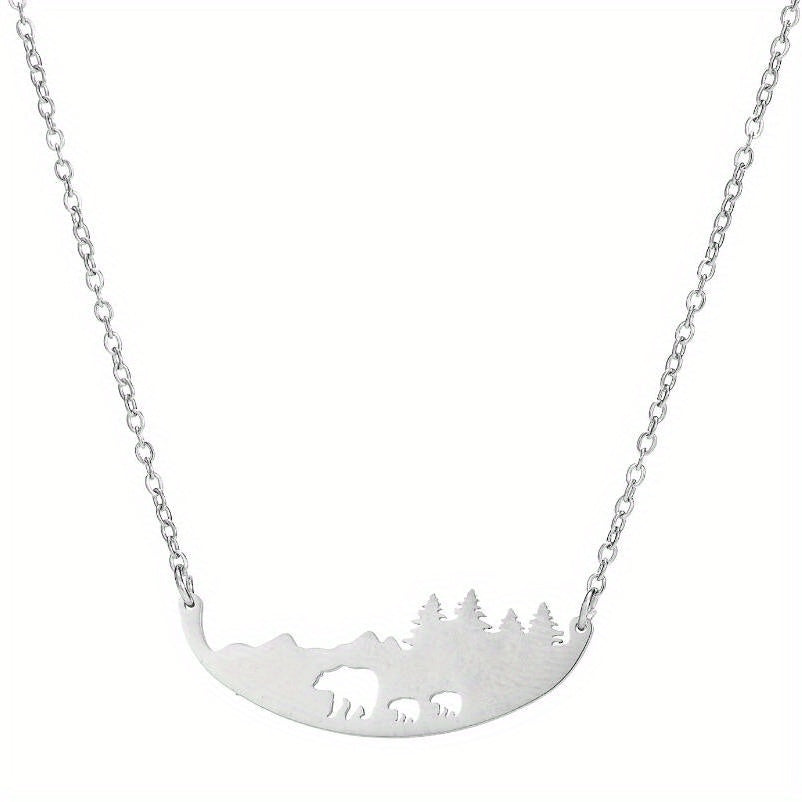 Hollowed Out Three Bear Necklace Stainless Steel Mother Bear Jewelry