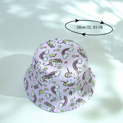Pink Unicorn Print Bucket Hat Reversible Sunscreen Beach Hats