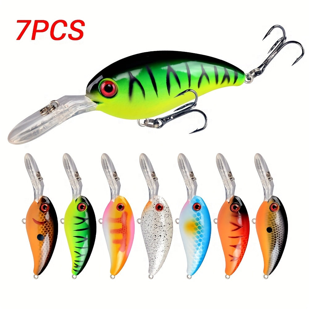 7pcs Crankbait Fishing Lures 3.94in 14g Treble Hooks