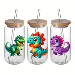 4pcs Dinosaur High UV DTF Wraps Transfer Paper for 16oz Glass Bottle