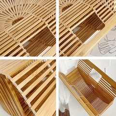 Bamboo Woven Bag Beach Bag Portable Semicircle Bag Clutch Handbag