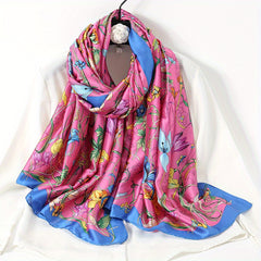 Boho Flower Print Scarf Satin Shawl Casual Windproof Head Wrap