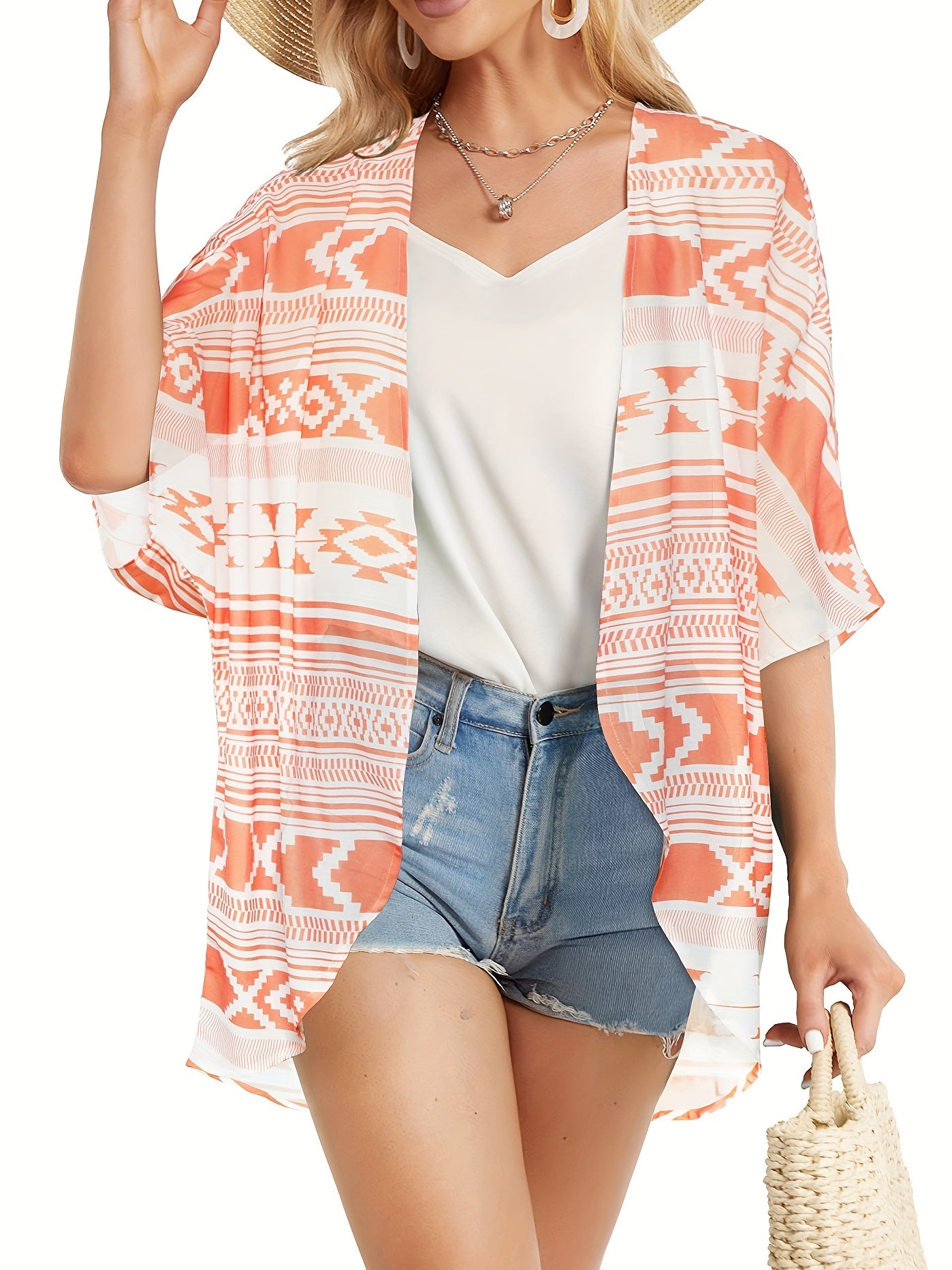  Floral Print Bat Sleeve Cover Up