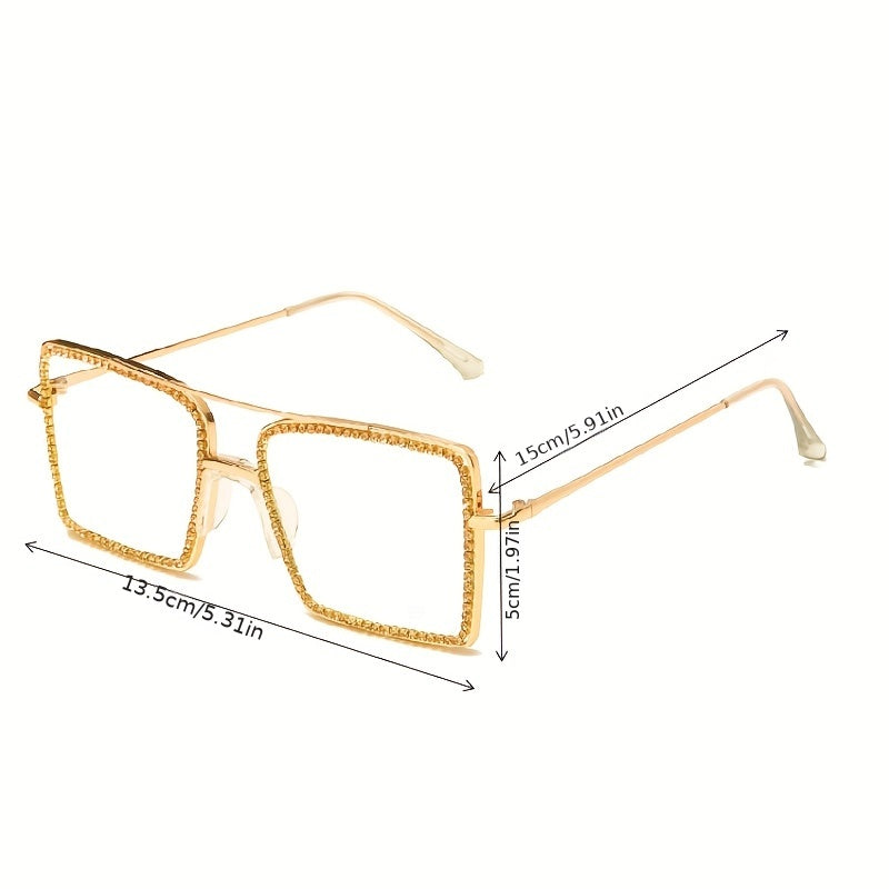 Square Clear Lens Rhinestone Sunglasses Metal Frame Women Eyewear