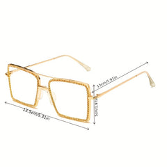 Square Clear Lens Rhinestone Sunglasses Metal Frame Women Eyewear