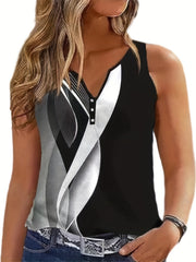  Colorblock Stripe Tank Top Notched Neck