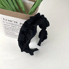Wide Brim Head Hoop Satin Pleated Hair Band Solid Headdress