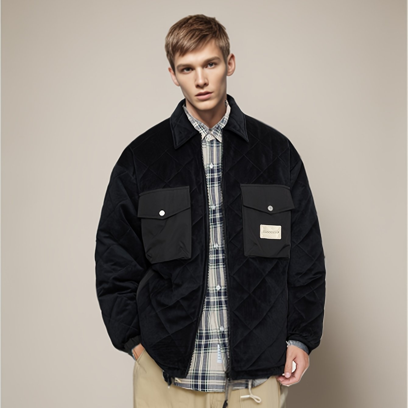 Men's Lapel Casual Winter Coat Chest Pocket Warm Thick Jacket