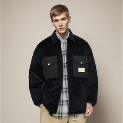 Men's Lapel Casual Winter Coat Chest Pocket Warm Thick Jacket