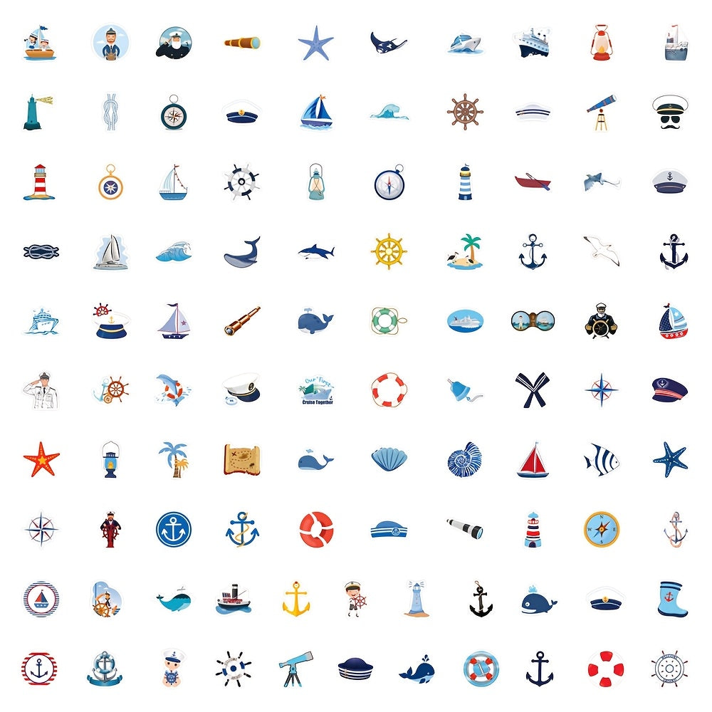 102pcs Cartoon Nautical Stickers for DIY Decorating