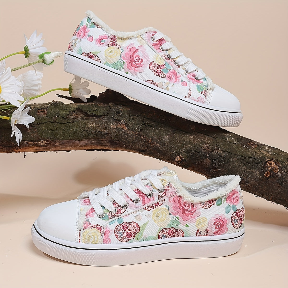 Halloween Rose & Skull Print Canvas Shoes