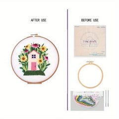 Embroidery Starter Kit Flower Theme Cross Stitch Adults Embroidery Hoop Threads