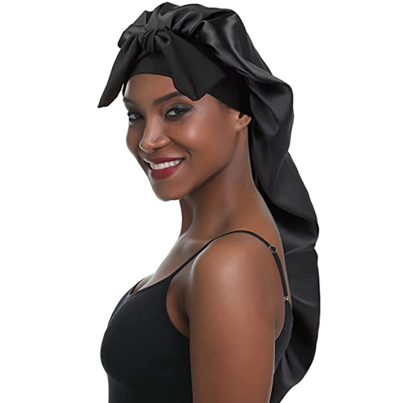 Women's Satin Fabric Night Cap Hair Cap Bonnet with Braided Bow