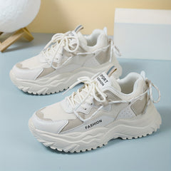 Women's Chunky Faux Leather Sneakers Soft Comfortable Running Shoes