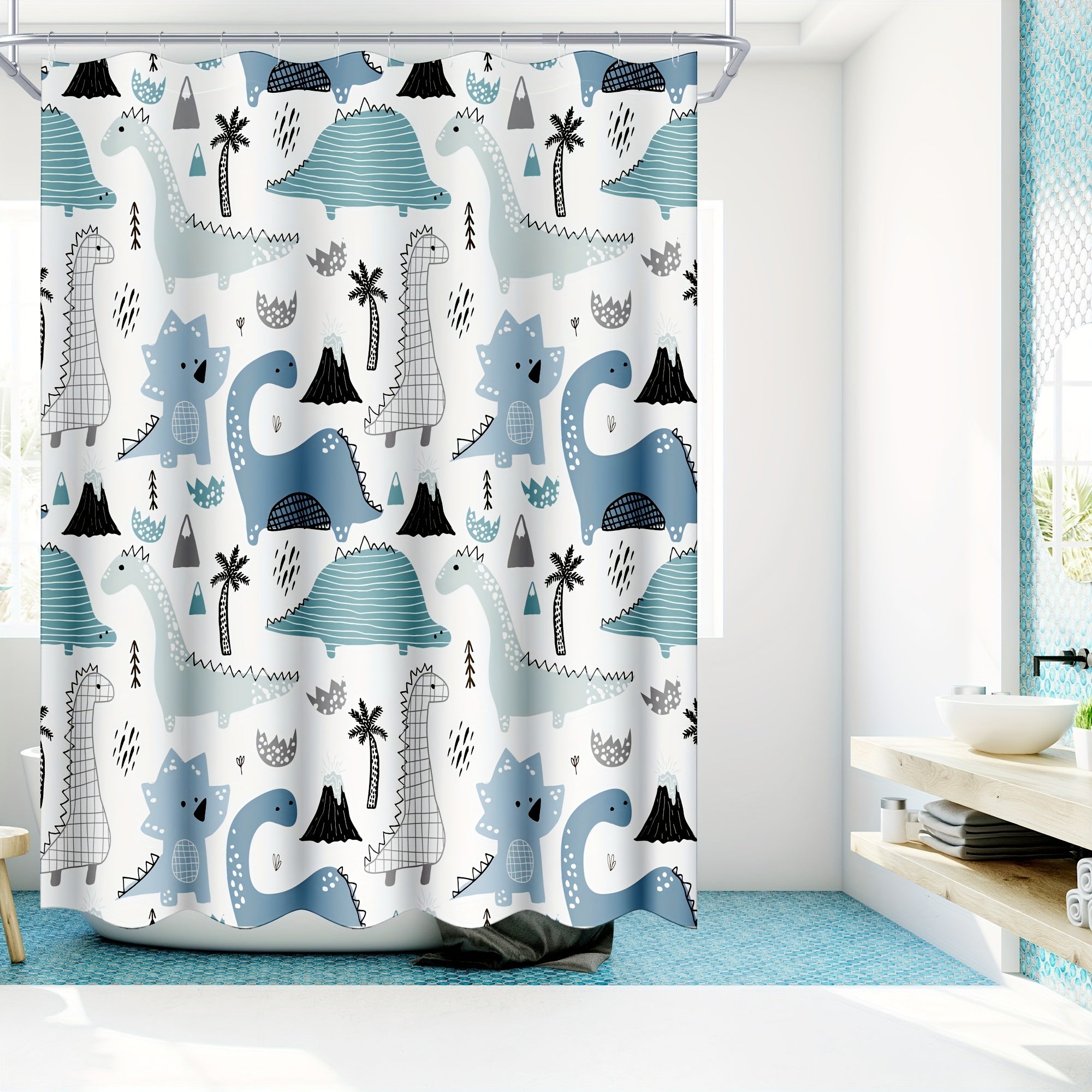 Colorful Dinosaur Shower Curtain Waterproof Bathroom Decor