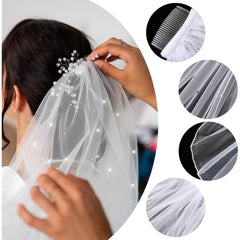 Short Bridal Veil with Satin Edge and Comb - Wedding Accessory