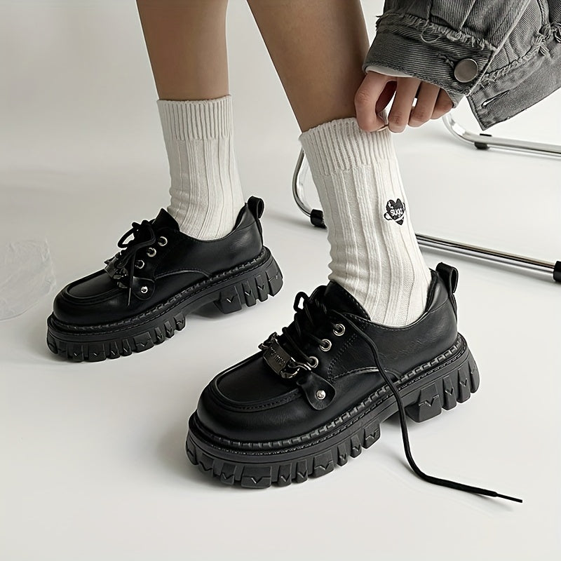 Women's Lace Up Platform Oxford Chunky Heel Shoes