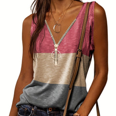 Casual Zip V-Neck Tank Top Women